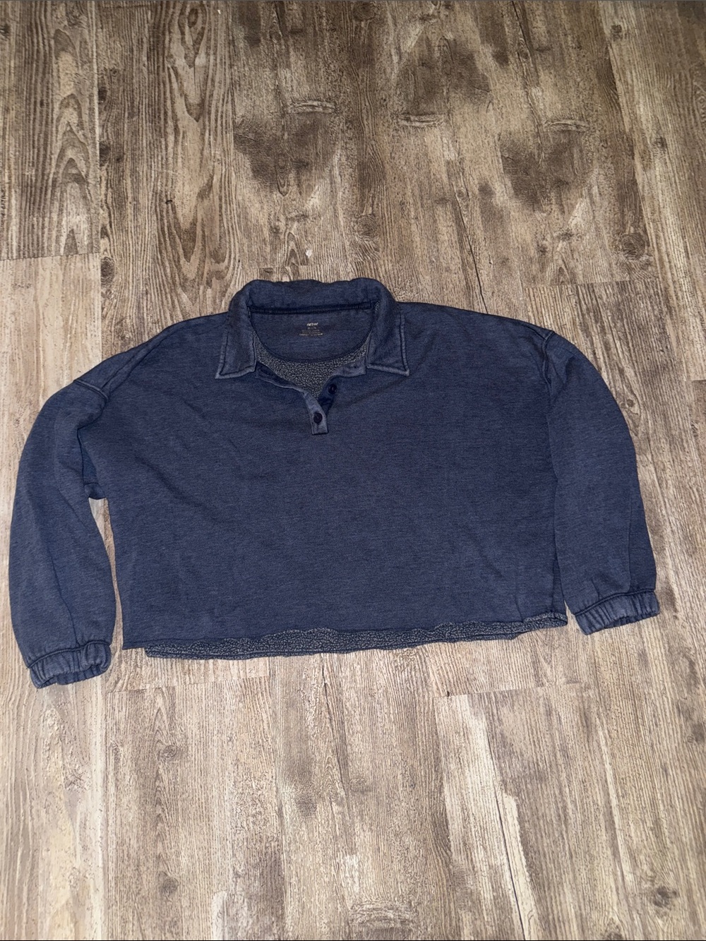 aerie Women's Navy Button-Collar Pullover Sweatshirt